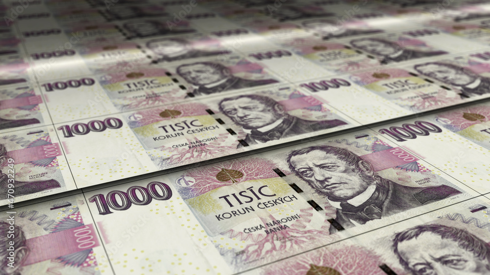 Czech koruna note money printing concept illustration Czech koruna note money printing concept illustration