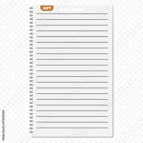 Monthly notepad for entries vector icon. September con. Notepad in a flat style. Simple icon. Vector illustration.
