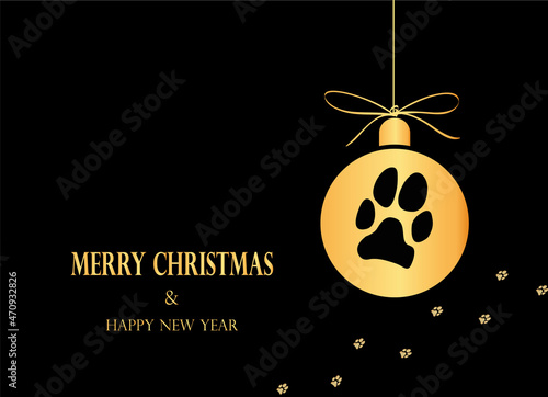 Simple Christmas ball illustration with dogs paw print - can be used as christmas card or invitation.