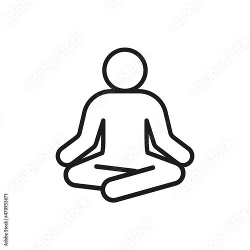 Meditate yoga, person sitting in lotus position, line icon. Relaxation, tranquility, rest, keep calm. Vector illustration photo