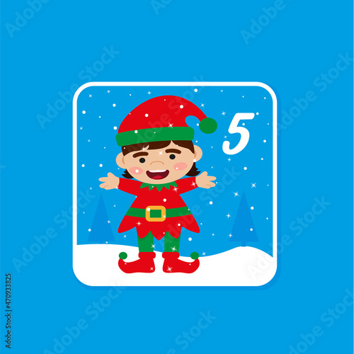 Advent calendar. Christmas holiday celebration cards for countdown December 5
