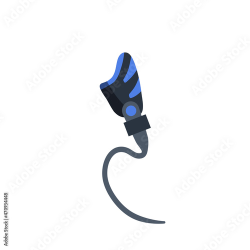 Prosthetic leg. Sport medical accessory for running. Artificial mechanical iron limb. Professional sports for disabled. Flat cartoon