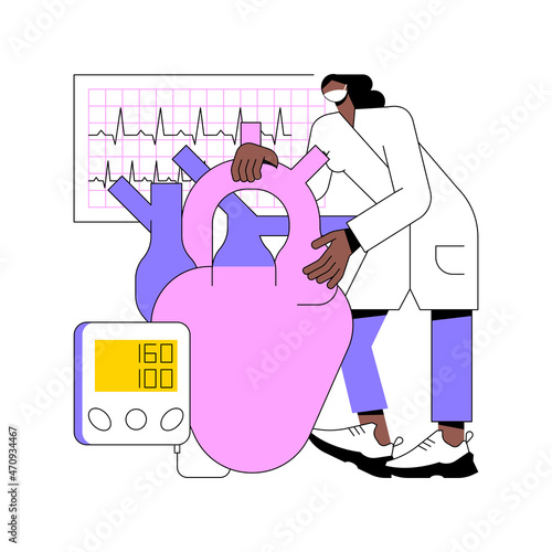 Hypertension abstract concept vector illustration. Cardiological problem, high blood pressure, measuring device, cholesterol level diagnostic, hypertension cause, ambulance abstract metaphor.