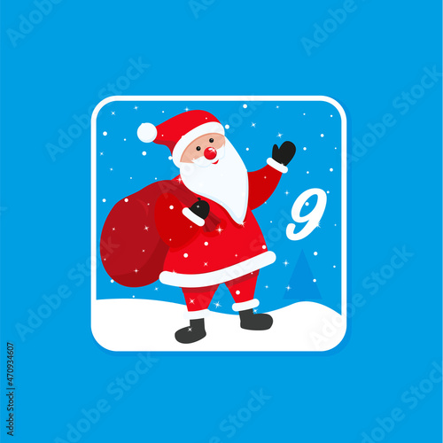 Advent calendar. Christmas holiday celebration cards for countdown December 9