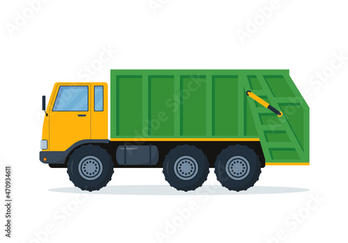 Green yellow Garbage truck. Sanitary Vehicle icon