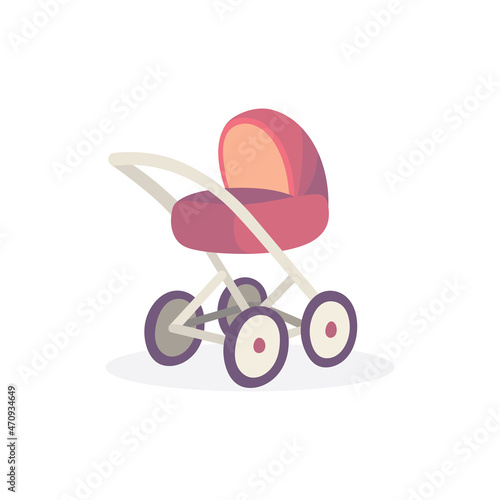Baby carriage cartoon style, hand drawn vector illustration. Part of set.