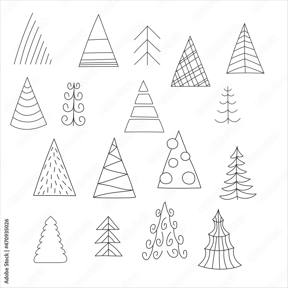 Set of different Christmas tree. Vector illustration on white background.