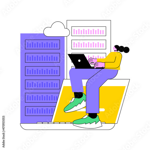 Data center abstract concept vector illustration. Colocation data center, centralized computer system, remote storage, database networking, supercomputer, central server abstract metaphor.