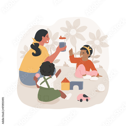 Express needs pointing isolated cartoon vector illustration. Baby use sound and gesture, infant points at object, express needs, infant development, daycare center, kindergarten cartoon vector.