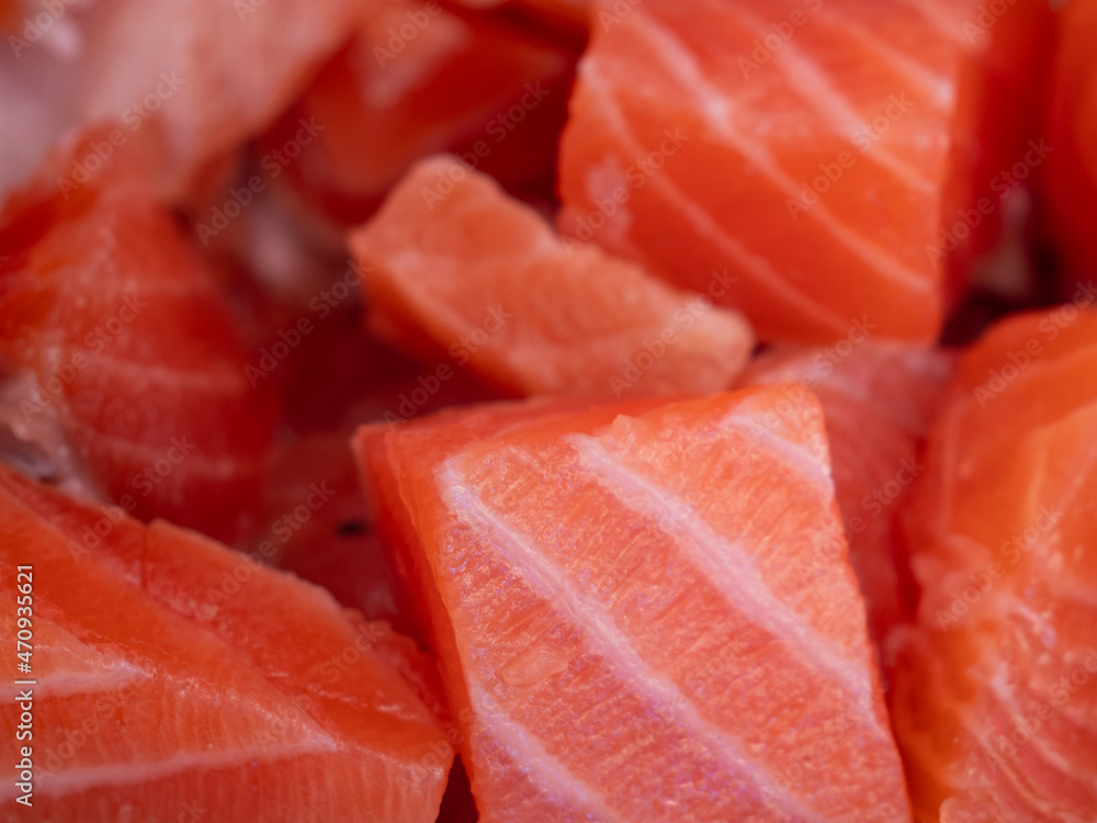 Fillet of red fish, cut into pieces. Fillet of red fish, cut into pieces.