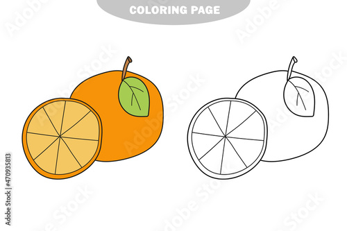 Simple coloring page. Cartoon orange coloring book. Vector illustration for children. Color and black and white version