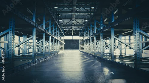 leere Lagerhalle mit leeren Regalen - Thema Logistik oder Krise