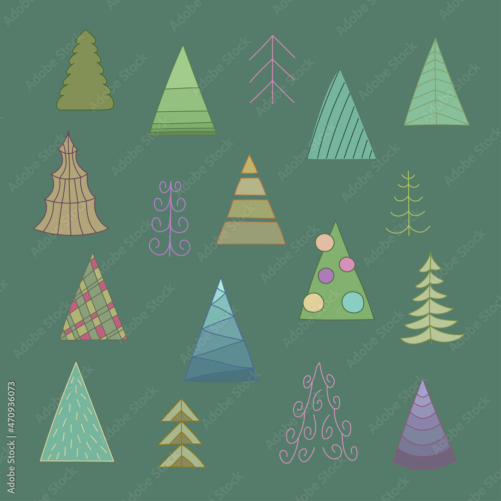 Obraz premium Set of different Christmas tree. Vector illustration.