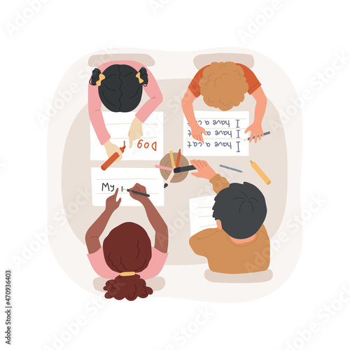 Learn making gaps isolated cartoon vector illustration. Writing exercise, put finger to make gaps between words, language and literacy, early education, preschool training cartoon vector.