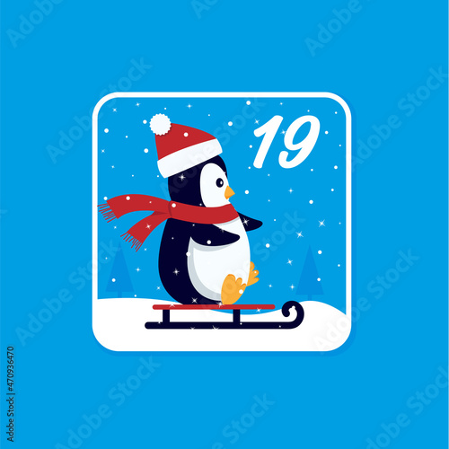 Advent calendar. Christmas holiday celebration cards for countdown December 19