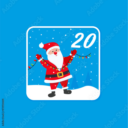 Advent calendar. Christmas holiday celebration cards for countdown December 20