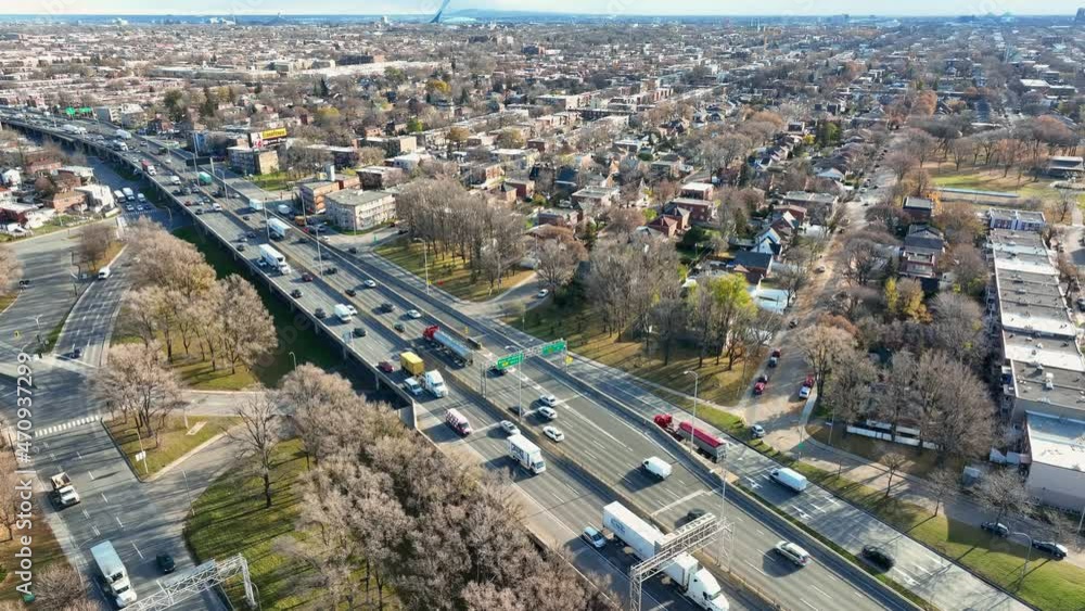 Car circulation on highway 40 in Montreal Canada, Aerial drone view Car circulation on highway 40 in Montreal Canada, Aerial drone view