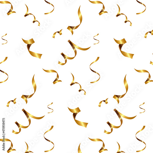 Pattern seamless golden serpantin on transparent background. Pattern seamless design gold color  streamers abstract vector. Luxury Christmas print with  for holiday design social media.