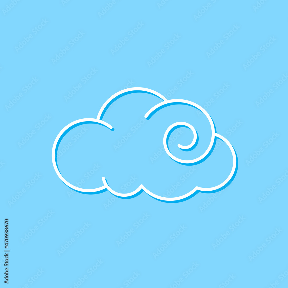 Swirl Cloud Isolated on Blue Background. Illustration for Decorating Sky, Weather Forecast, Fabric Print. Sketch Template in Cartoon Outline Style. Kids Cartoon Style Swirl Cloud Isolated on Blue Background. Illustration for Decorating Sky, Weather Forecast, Fabric Print. Sketch Template in Cartoon Outline Style. Kids Cartoon Style