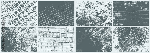Metal texture grunge set. Rusty metal texture. Steel, iron net, fence, chain-link grunge backgrounds collection. Rough grungy textures collection.