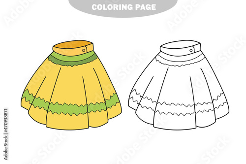 Simple coloring page. Skirt to be colored, the coloring book to educate preschool kids with simple game level. Color and black and white version