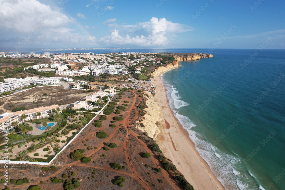 Aerial view fishermen's trail algarve portugal lagos Porto Mós Praia da Luz beach Rocha Negra