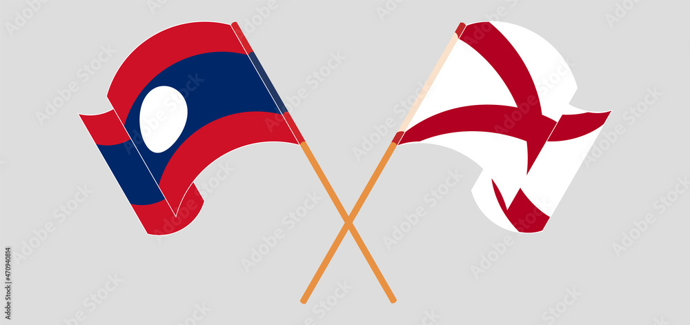 Crossed and waving flags of Laos and The State of Alabama Crossed and waving flags of Laos and The State of Alabama