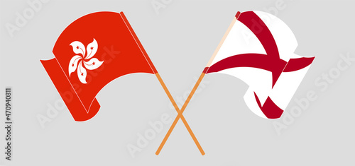 Crossed and waving flags of Hong Kong and The State of Alabama