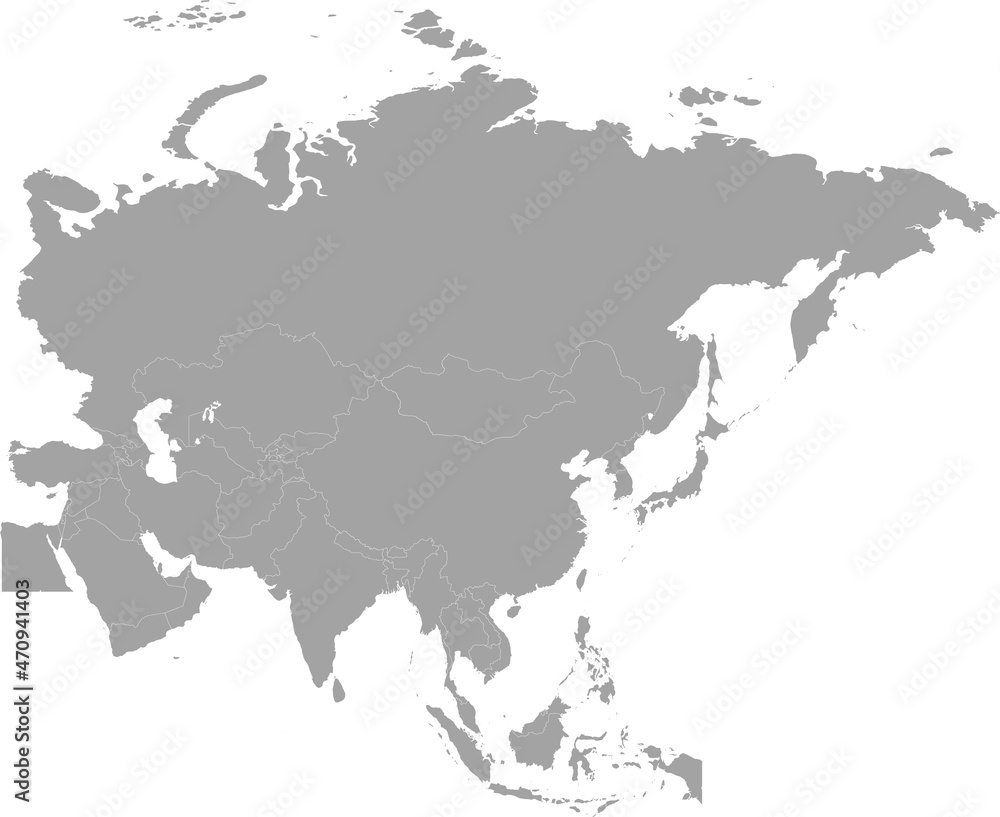 Gray Map of all countries of Asia