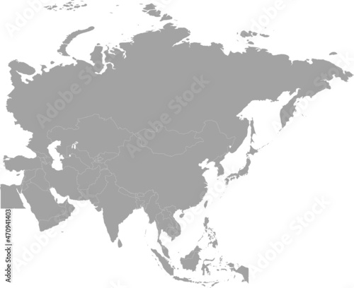 Gray Map of all countries of Asia