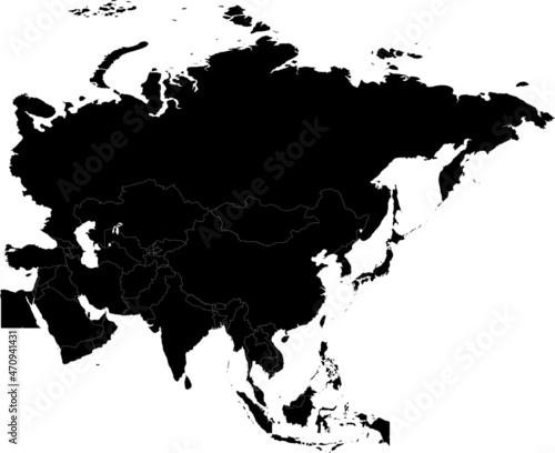 Black Map of all countries of Asia