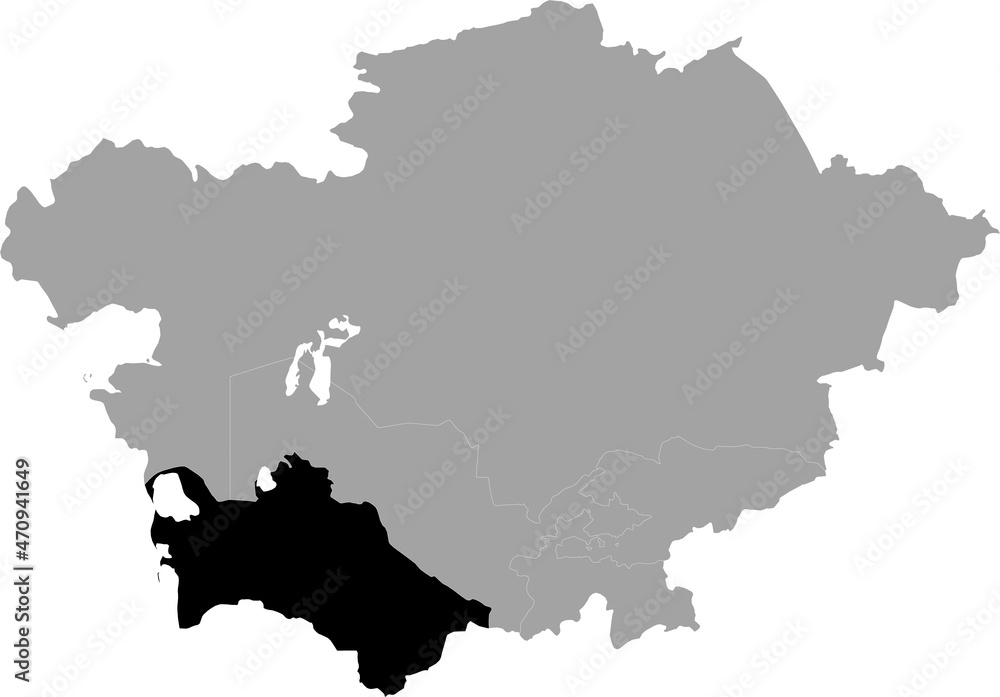 Black Map of Turkmenistan inside the gray map of Central region of Asia