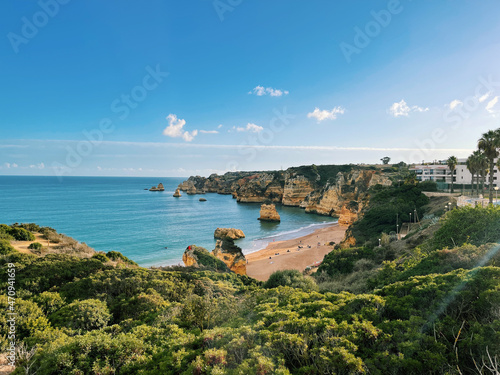 Aerial view fishermen's trail algarve portugal lagos Porto Mós Praia da Luz beach Rocha Negra