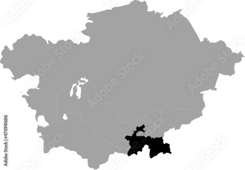 Black Map of Tajikistan inside the gray map of Central region of Asia