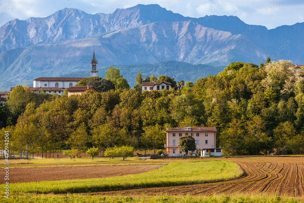 Hills and fields of Friuli in Spring. Cassacco