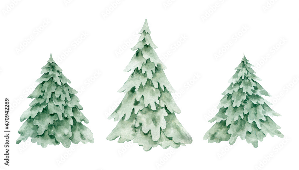 Christmas trees. isolated on white background.Watercolor illustration.