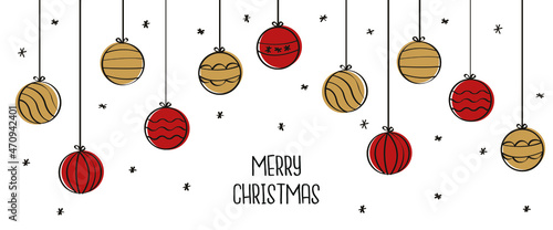 Merry Decoration Set Of Hand drawn christmas baubles red golden vector illustration
