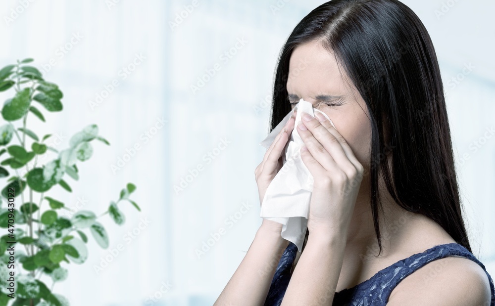 Sick, Coronavirus covid-19 young woman, have a fever, flu and use tissues paper sneezing nose, Sick, Coronavirus covid-19 young woman, have a fever, flu and use tissues paper sneezing nose,