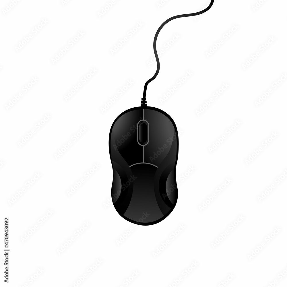 Black computer mouse on a white background. Vector illustration