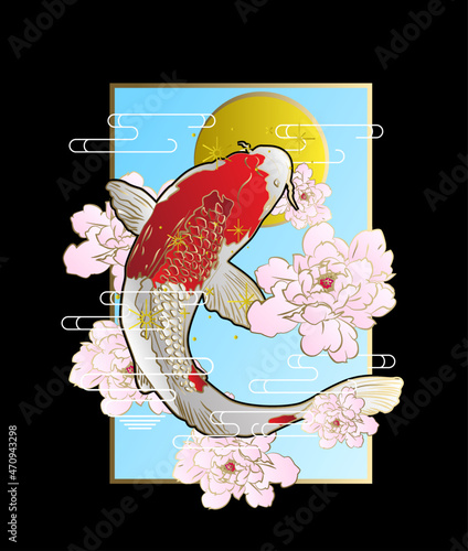 koi fish illustration design for sukajan is mean japan traditional cloth or t-shirt with digital hand drawn Embroidery Men T-shirts Summer Casual Short Sleeve Hip Hop T Shirt Streetwear
