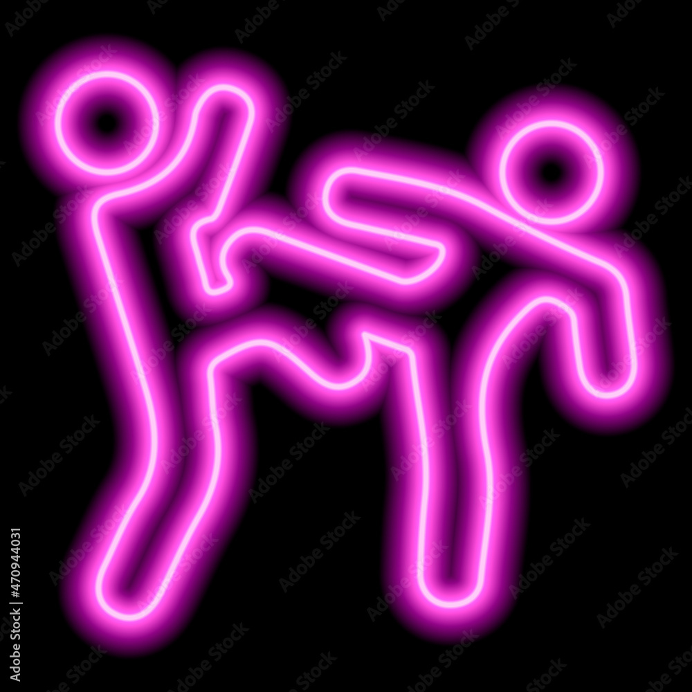Pink neon outline, two people engaged in freestyle wrestling. Athletes, fight Pink neon outline, two people engaged in freestyle wrestling. Athletes, fight