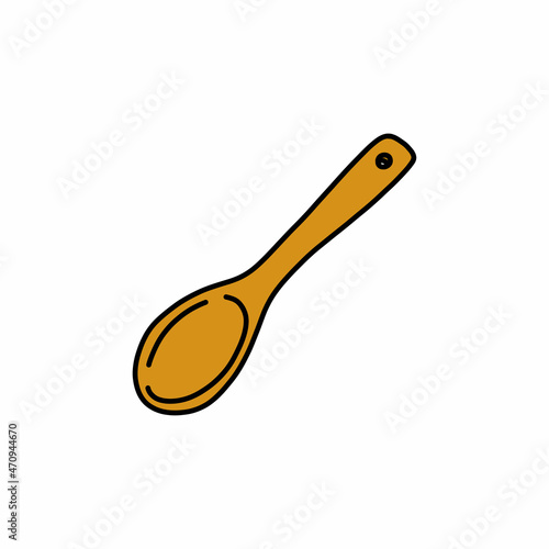 kitchen spoon doodle icon, vector color line illustration