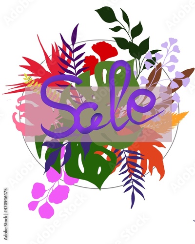 beautiful summer sale poster . Tropical leaves collection. Tropical plants an...