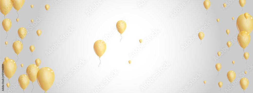 Yellow Balloon Background Gray Vector. Surprise Carnival Set. Gold