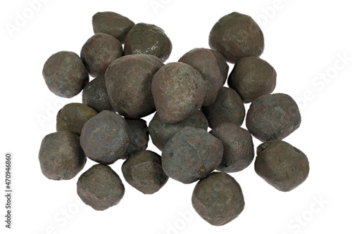 iron ore pellets from Kiruna  Sweden isolated on white background