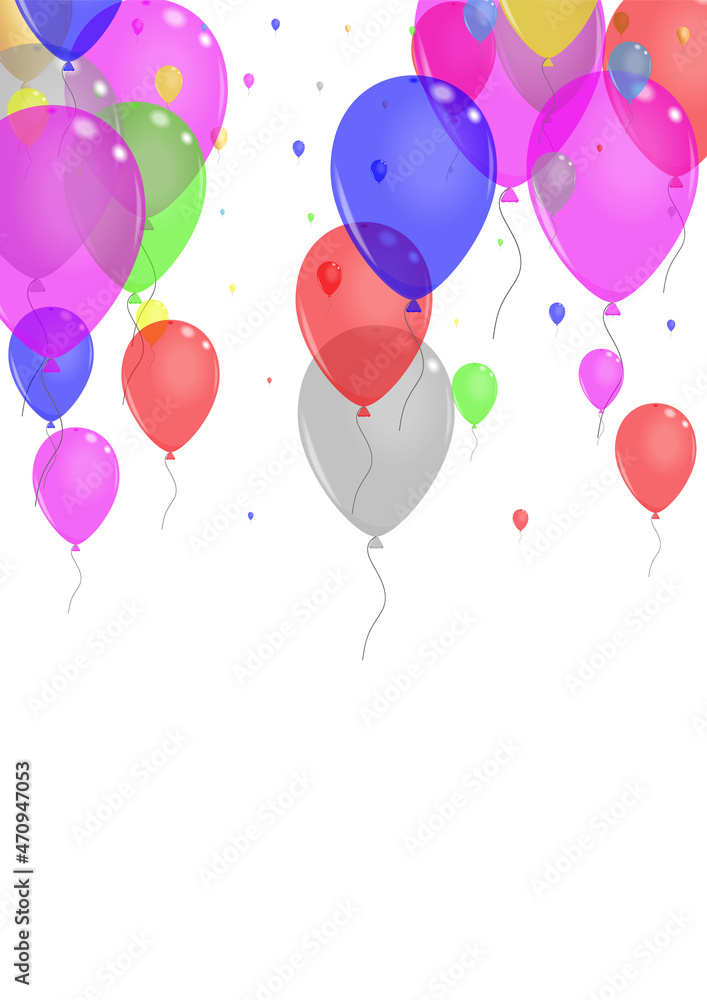 Yellow Air Background White Vector. Surprise Event Background. Multicolor Reflection. Green Baloon. Toy Carnival Card.