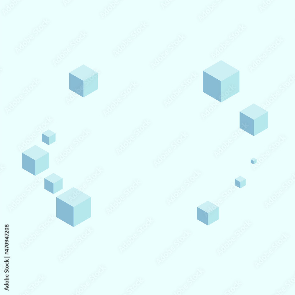 White Cubic Background Blue Vector. Block Particles Texture. Blue-gray Square Geometry Card. Empty Illustration. Grey Isometric Geometric.