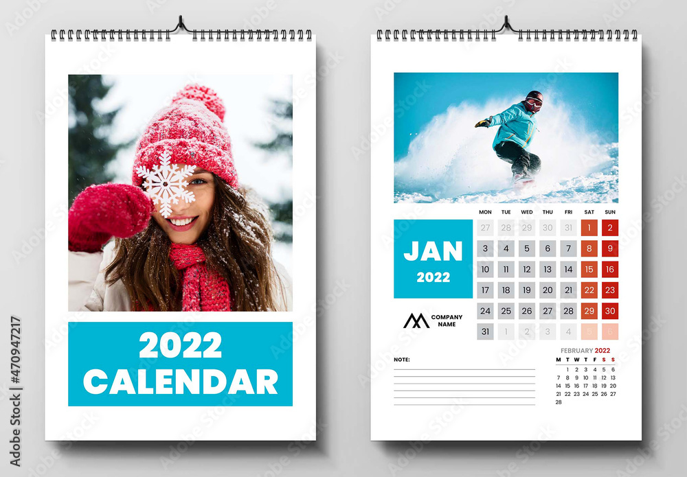 2022 Wall Calendar Layout Stock Template | Adobe Stock