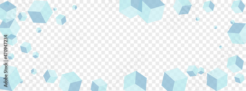 Blue Cube Background Transparent Vector. Box Abstract Template. Gray Cubic Minecraft Card. Collection Design. White Package Geometric.