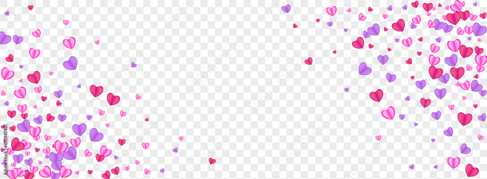 Pink Heart Background Transparent Vector. Cute Pattern Confetti. Tender Wedding Frame. Violet Heart Anniversary Illustration. Red Celebration Texture.